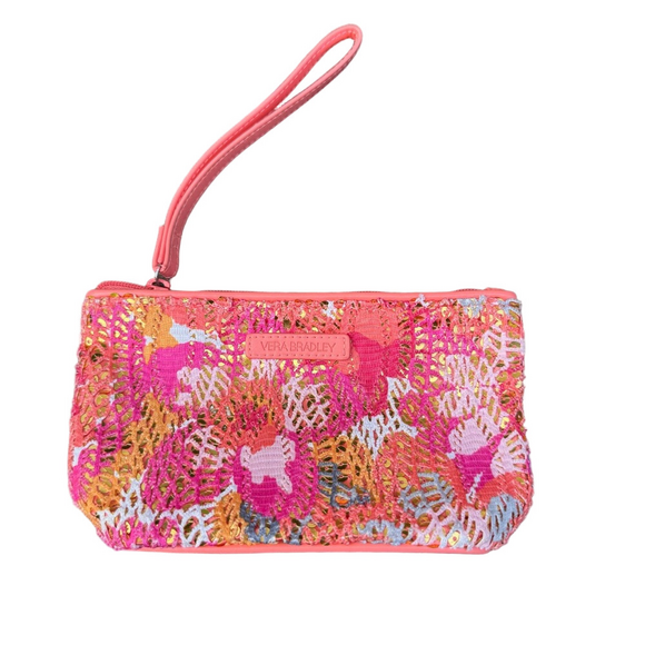 Vera Bradley Mesh Sequin Camocat Pink Wristlet - Picture 1 of 8
